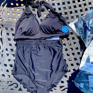 Black halter bikini high waisted
